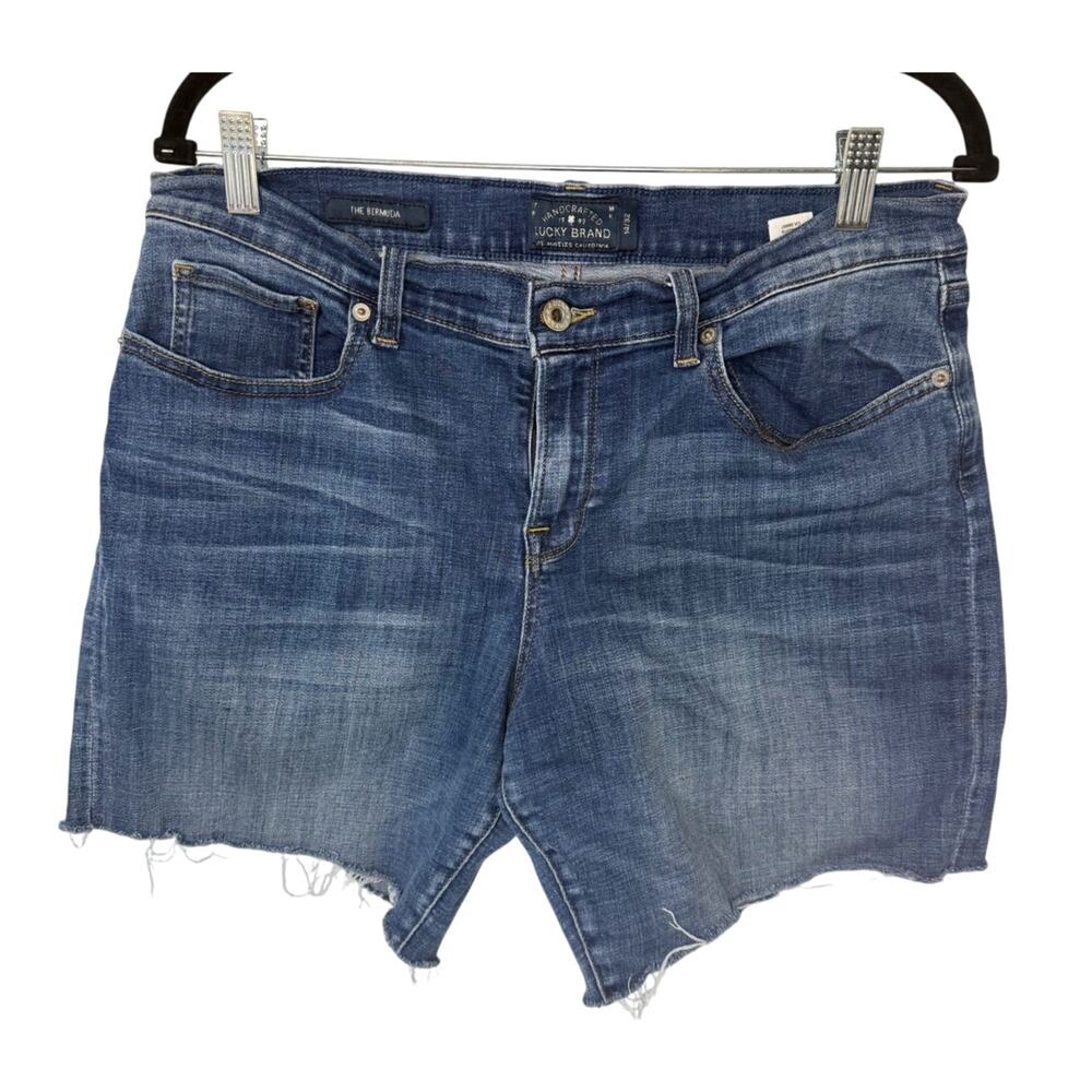 Lucky Brand 90s Midi Womens Bermuda 14/32 Raw Hem Distressed Hi-Rise Shorts